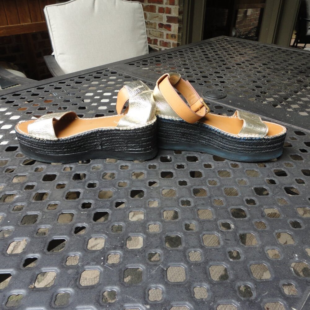 SEE BY CHLOE Women's Gold and Black Gladiator Chunky Heel Sandals Size 40 (9.5) - Picture 5 of 9